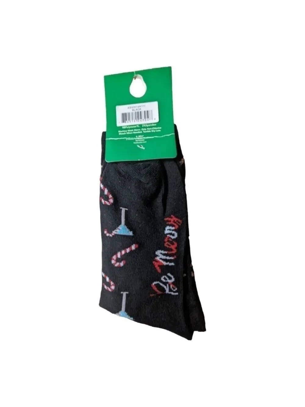 ⭐K. Bell Black Be Merry Martini Candy cane Socks